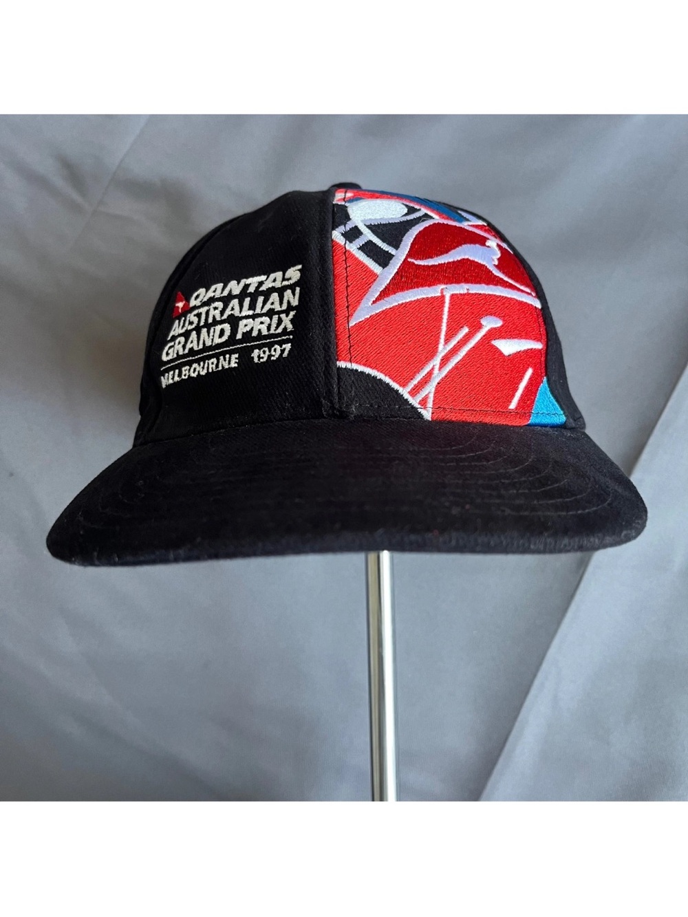 Qantas Australian Grand Prix Black Logo Cap 1997 One Size OS Strapback Hat 90s